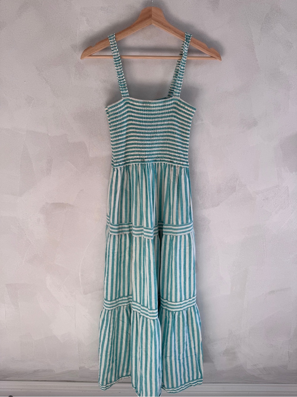 Marine Layer - Aqua & White Striped Smocked Maxi Dress - Size S